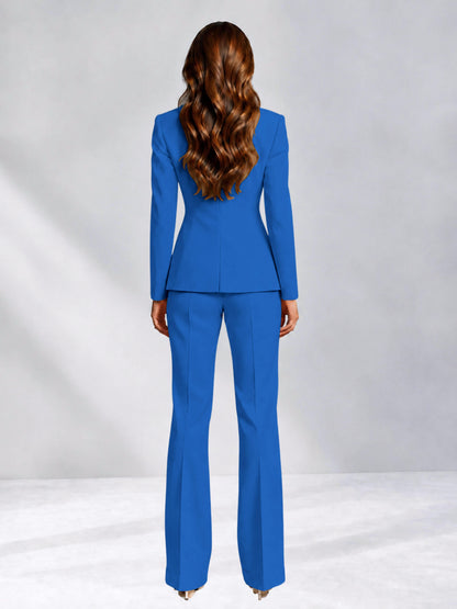 Blue 2 Pieces Slim Fit One Button Women's Suits for Commuting