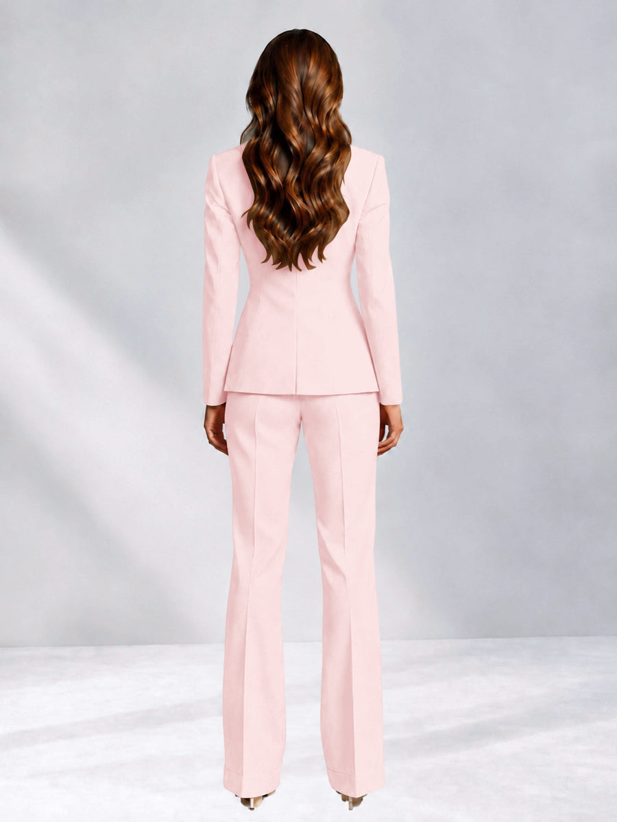Blush Pink 2 Pieces Slim Fit One Button Women's Suits for Commuting