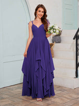 Bold V-Neck Spaghetti Straps Ruffles Chiffon Bridesmaid Dresses