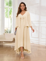 Bold V-Neck Two Pieces Chiffon High-Low Mother Of The Bride Dresses