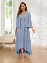 Bold V-Neck Two Pieces Chiffon High-Low Mother Of The Bride Dresses