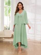 Bold V-Neck Two Pieces Chiffon High-Low Mother Of The Bride Dresses