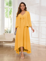 Bold V-Neck Two Pieces Chiffon High-Low Mother Of The Bride Dresses