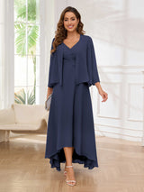 Bold V-Neck Two Pieces Chiffon High-Low Mother Of The Bride Dresses