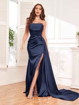 Breathtaking Mermaid Spaghetti Straps Sweep Train Satin Party Dresses