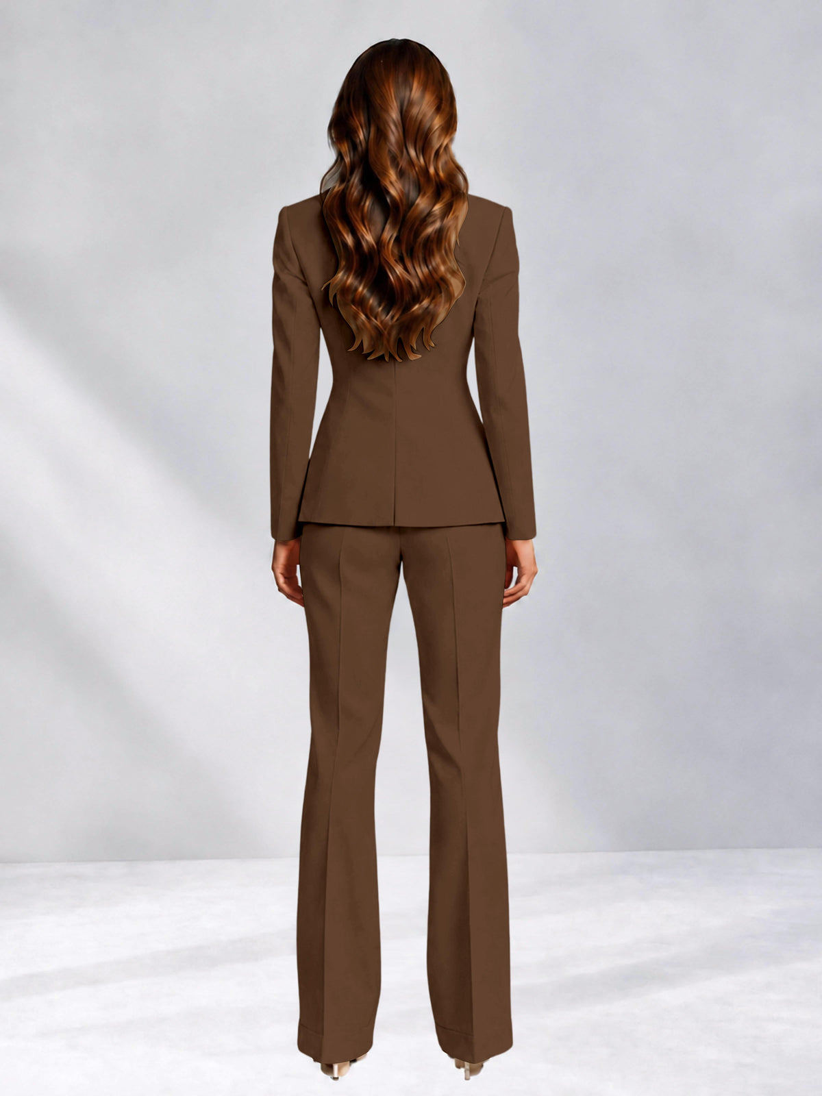 Brown 2 Pieces Slim Fit One Button Women's Suits for Commuting