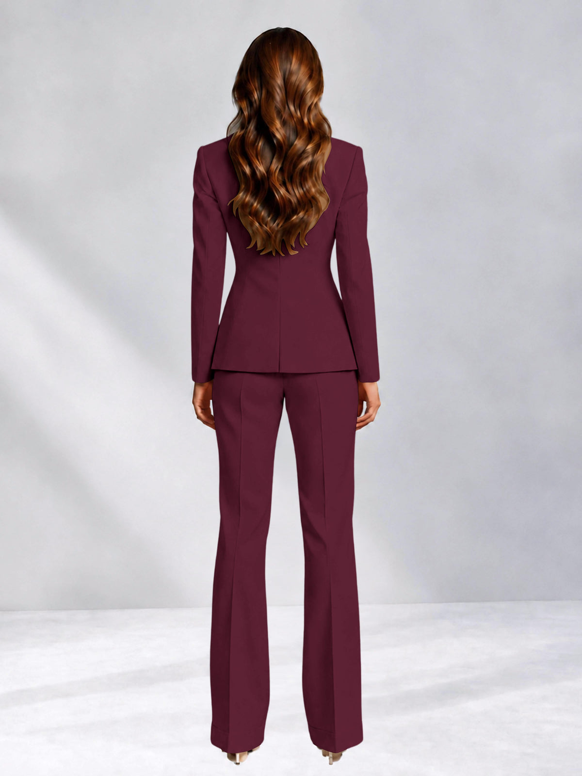 Burgundy 2 Pieces Slim Fit One Button Women's Suits for Commuting