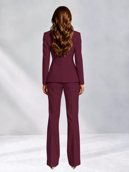 Burgundy 2 Pieces Slim Fit One Button Women's Suits for Commuting