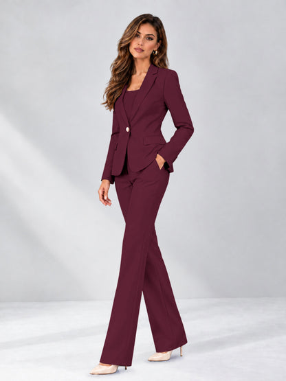 Burgundy 2 Pieces Slim Fit One Button Women's Suits for Commuting