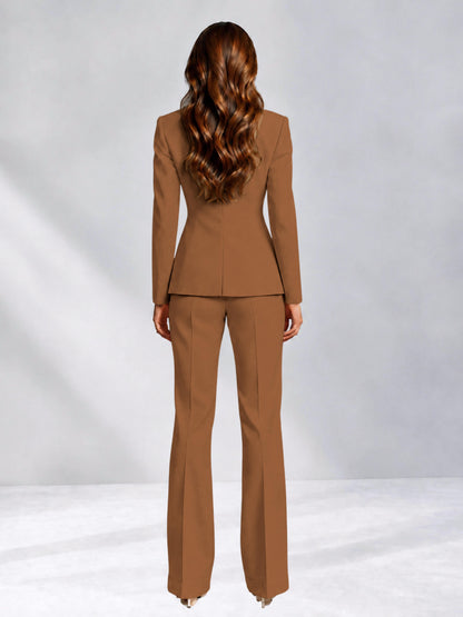 Burnt Orange 2 Pieces Slim Fit One Button Women's Suits for Commuting