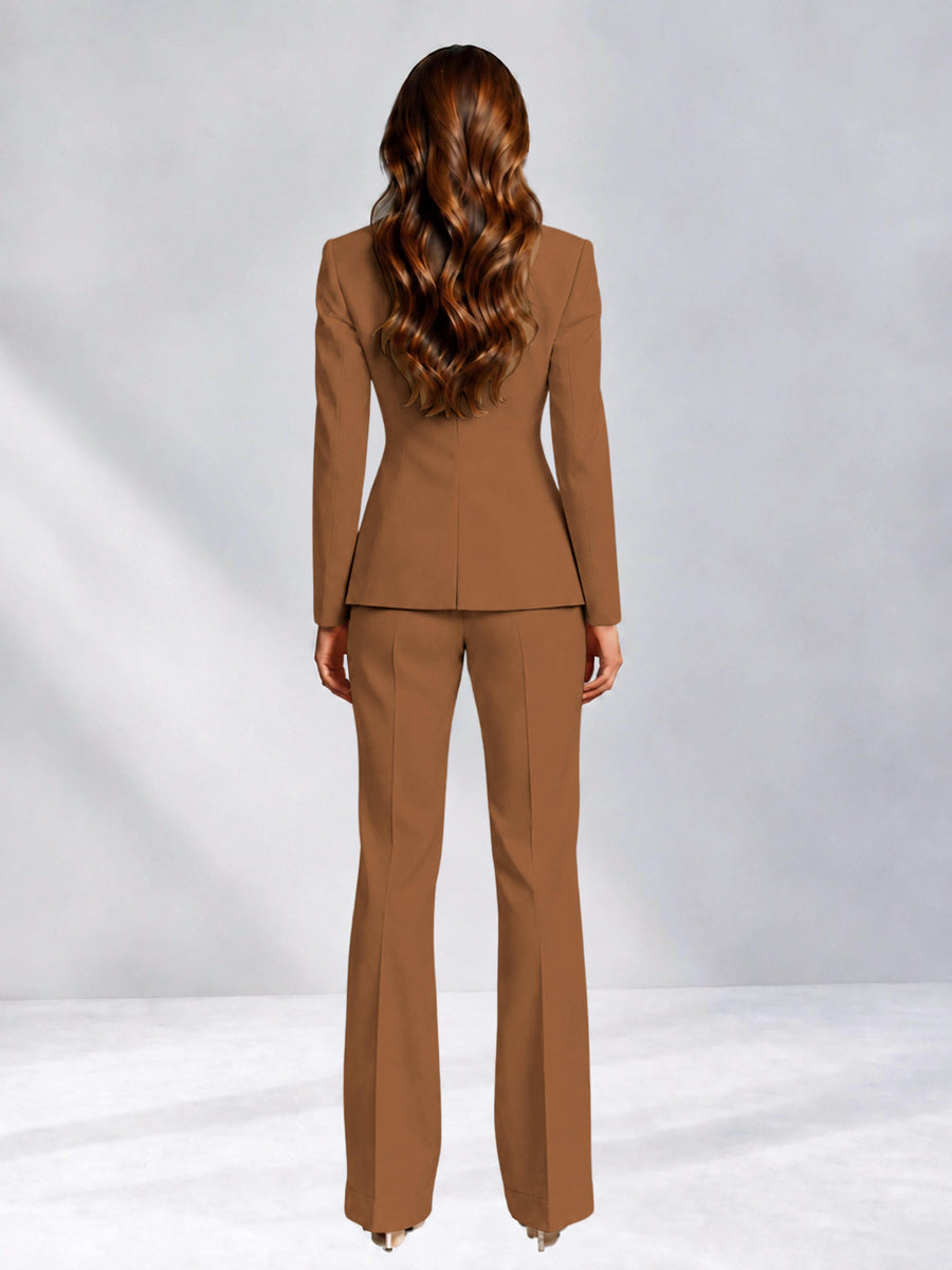 Burnt Orange 2 Pieces Slim Fit One Button Women's Suits for Commuting