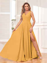 Captivating V-Neck A-Line Long Chiffon Bridesmaid Dresses
