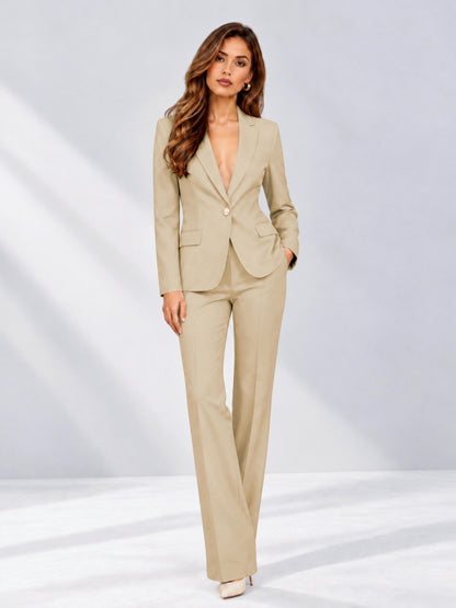 Champagne 2 Pieces Slim Fit One Button Women's Suits for Commuting