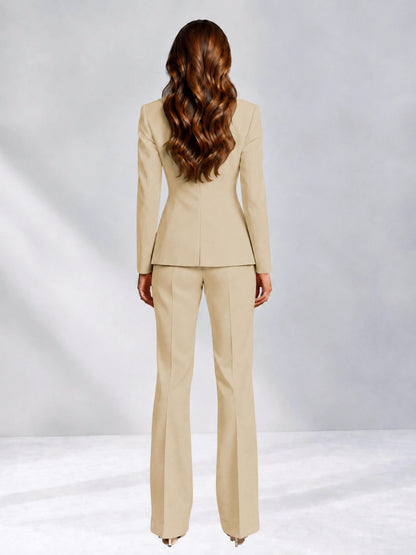 Champagne 2 Pieces Slim Fit One Button Women's Suits for Commuting