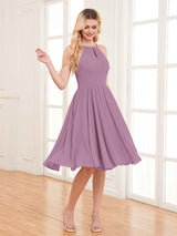 Charming Halter Neck Knee Length Chiffon Bridesmaid Dresses