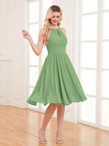 Charming Halter Neck Knee Length Chiffon Bridesmaid Dresses