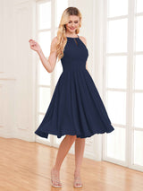 Charming Halter Neck Knee Length Chiffon Bridesmaid Dresses