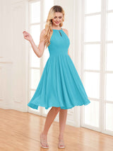 Charming Halter Neck Knee Length Chiffon Bridesmaid Dresses
