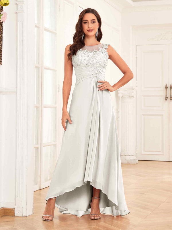 Ivory Charming Illusion Ruched High Low Chiffon Mother Of The Bride Dresses