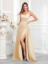 Charming Spaghetti Straps Ruched Pleated Chiffon Bridesmaid Dresses