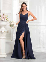 Charming Spaghetti Straps Ruched Pleated Chiffon Bridesmaid Dresses