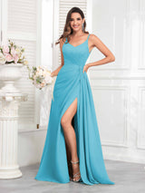 Charming Spaghetti Straps Ruched Pleated Chiffon Bridesmaid Dresses