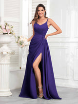 Charming Spaghetti Straps Ruched Pleated Chiffon Bridesmaid Dresses