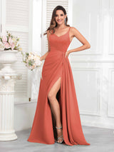 Charming Spaghetti Straps Ruched Pleated Chiffon Bridesmaid Dresses