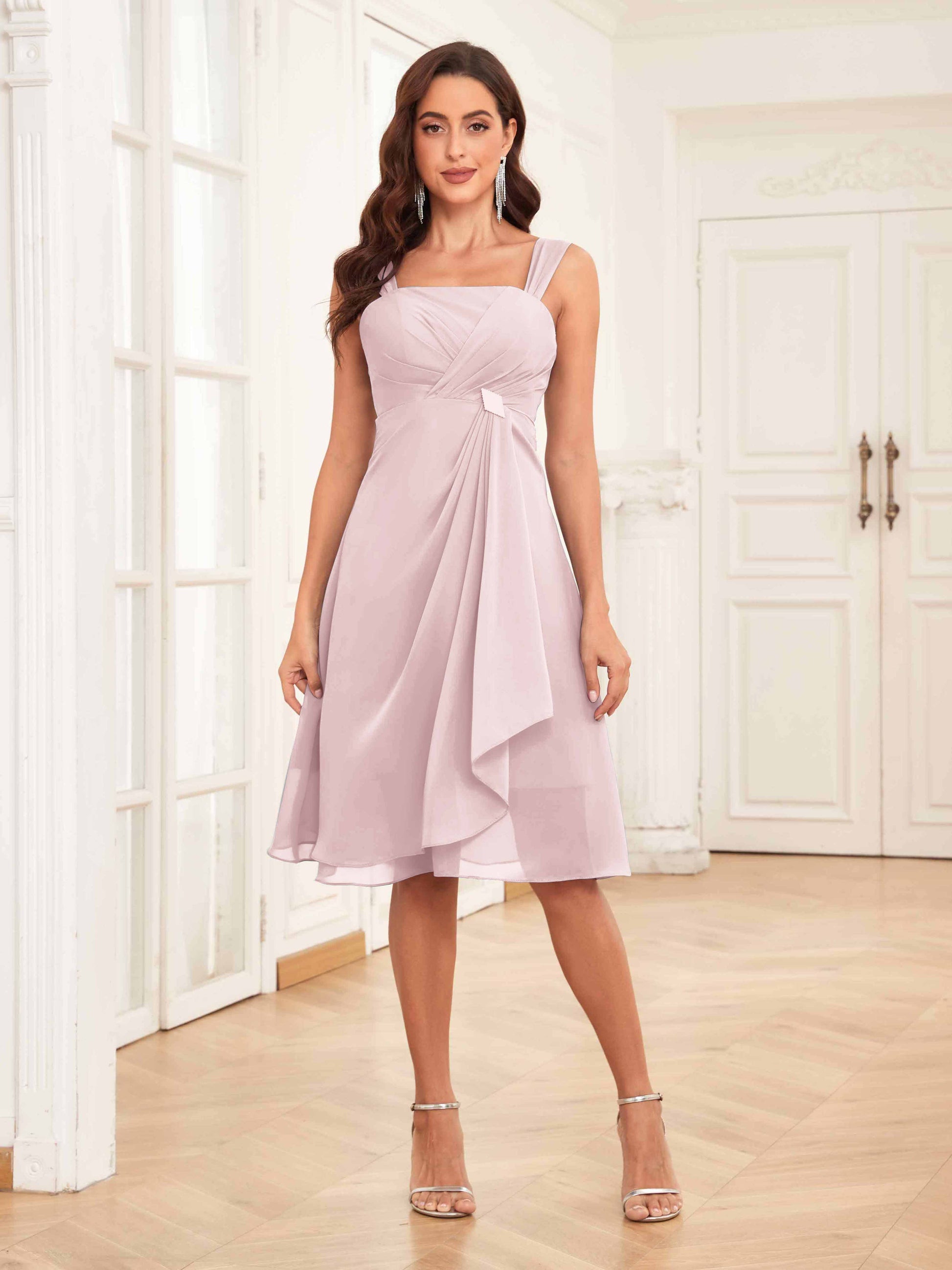 chiffon mother of the bride dresses short Charming Two-Pieces Ruched Short Chiffon Mother Of The Bride Dresses mollyevers.com
