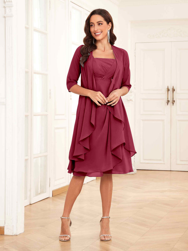 Cinnamon Rose Free Shipping Charming Two-Pieces Ruched Short Chiffon Mother Of The Bride Dresses