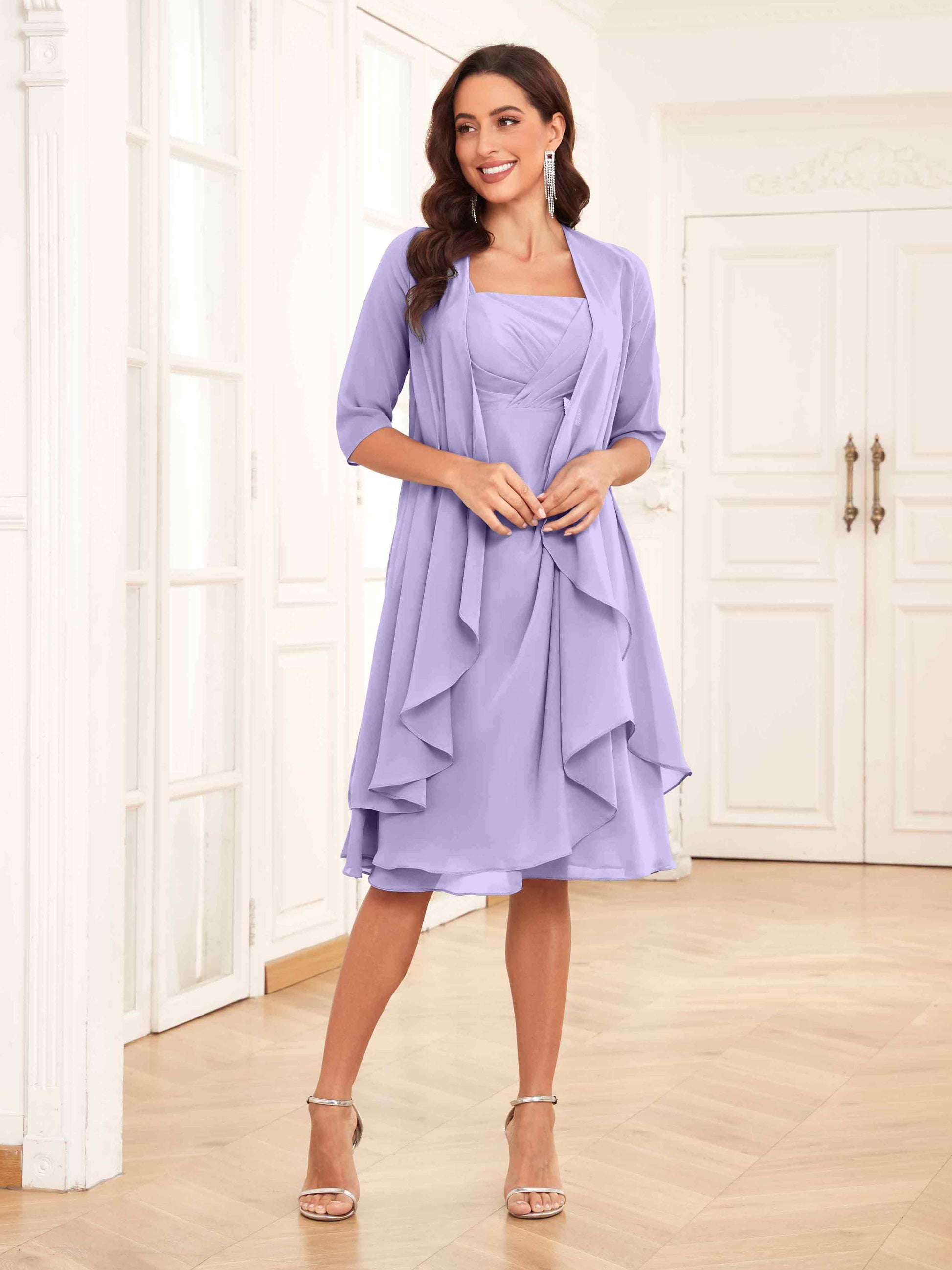 Charming Two-Pieces Ruched Short Chiffon Mother Of The Bride Dresses mollyevers.com Charming Two-Pieces Ruched Short Chiffon Mother Of The Bride Dresses mollyevers.com