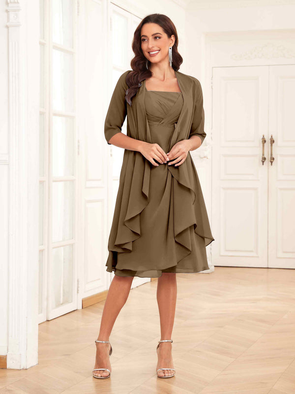 Mocha Free Shipping Charming Two-Pieces Ruched Short Chiffon Mother Of The Bride Dresses