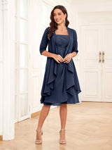 Free Shipping Charming Two-Pieces Ruched Short Chiffon Mother Of The Bride Dresses