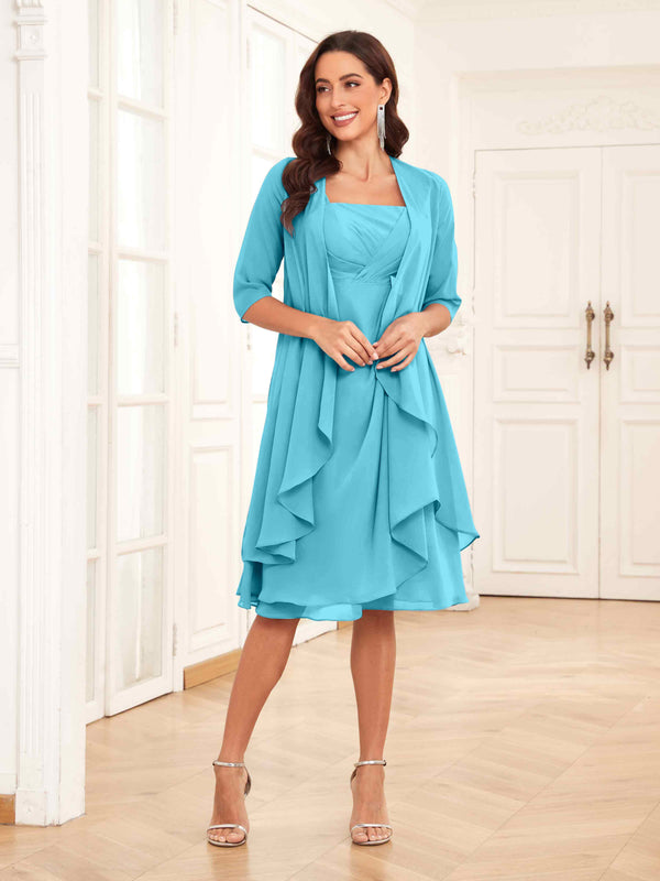 Pool Free Shipping Charming Two-Pieces Ruched Short Chiffon Mother Of The Bride Dresses