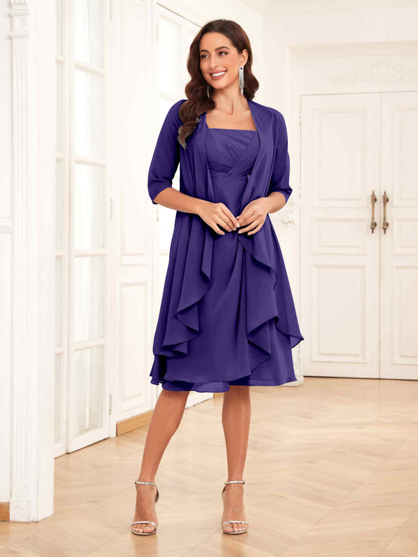 Regency Free Shipping Charming Two-Pieces Ruched Short Chiffon Mother Of The Bride Dresses