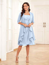 Free Shipping Charming Two-Pieces Ruched Short Chiffon Mother Of The Bride Dresses