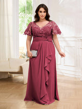 Charming V-Neck Chiffon Floor Length Plus Size Mother Of The Bride Dresses