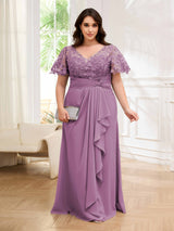 Charming V-Neck Chiffon Floor Length Plus Size Mother Of The Bride Dresses