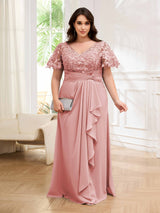 Charming V-Neck Chiffon Floor Length Plus Size Mother Of The Bride Dresses