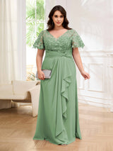 Charming V-Neck Chiffon Floor Length Plus Size Mother Of The Bride Dresses