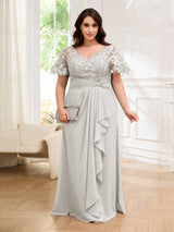 Charming V-Neck Chiffon Floor Length Plus Size Mother Of The Bride Dresses