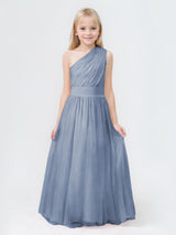 Chic A-Line One Shoulder Sleeveless Chiffon Long Junior Bridesmaid Dresses