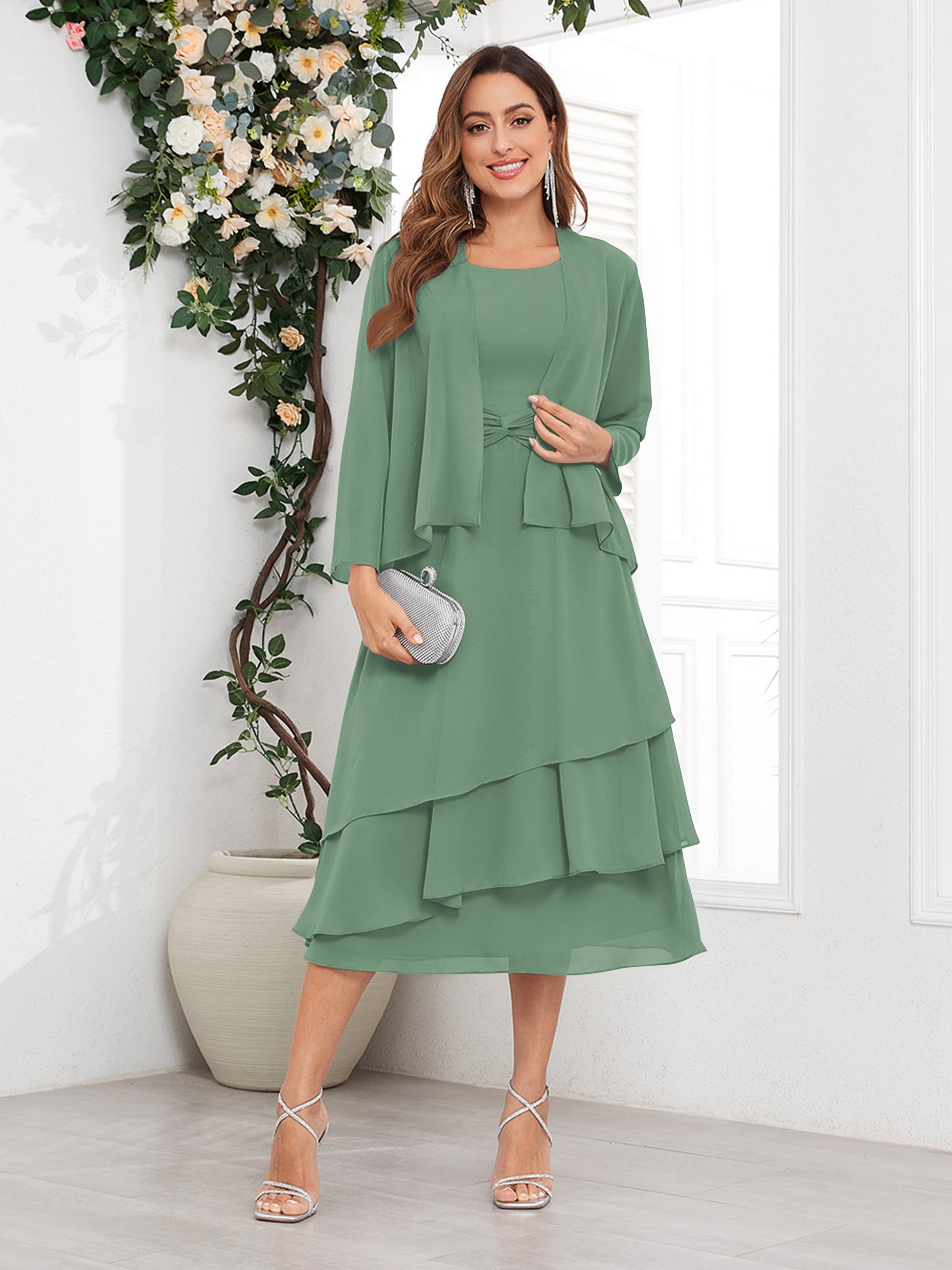 tiered chiffon mother of the bride dresses Mother of the Bride Dress Fuchsia A-line V-neck Chiffon Floor-Length