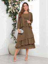 Chic A-Line Two Pieces Tiered Chiffon Midi Mother Of The Bride Dresses