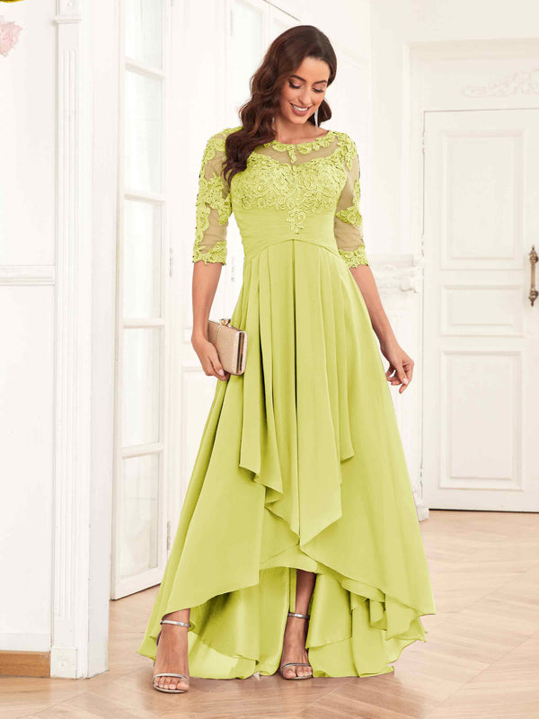 Daffodil Chic Half Sleeves Ruffles Lace Appliques Mother Of The Bride Dresses