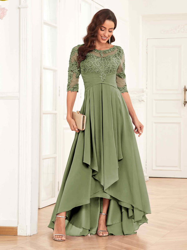 Olive Green Chic Half Sleeves Ruffles Lace Appliques Mother Of The Bride Dresses