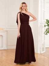 Chic One Shoulder Bow Back Floor Length Chiffon Bridesmaid Dresses