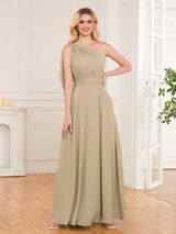 Chic One Shoulder Bow Back Floor Length Chiffon Bridesmaid Dresses