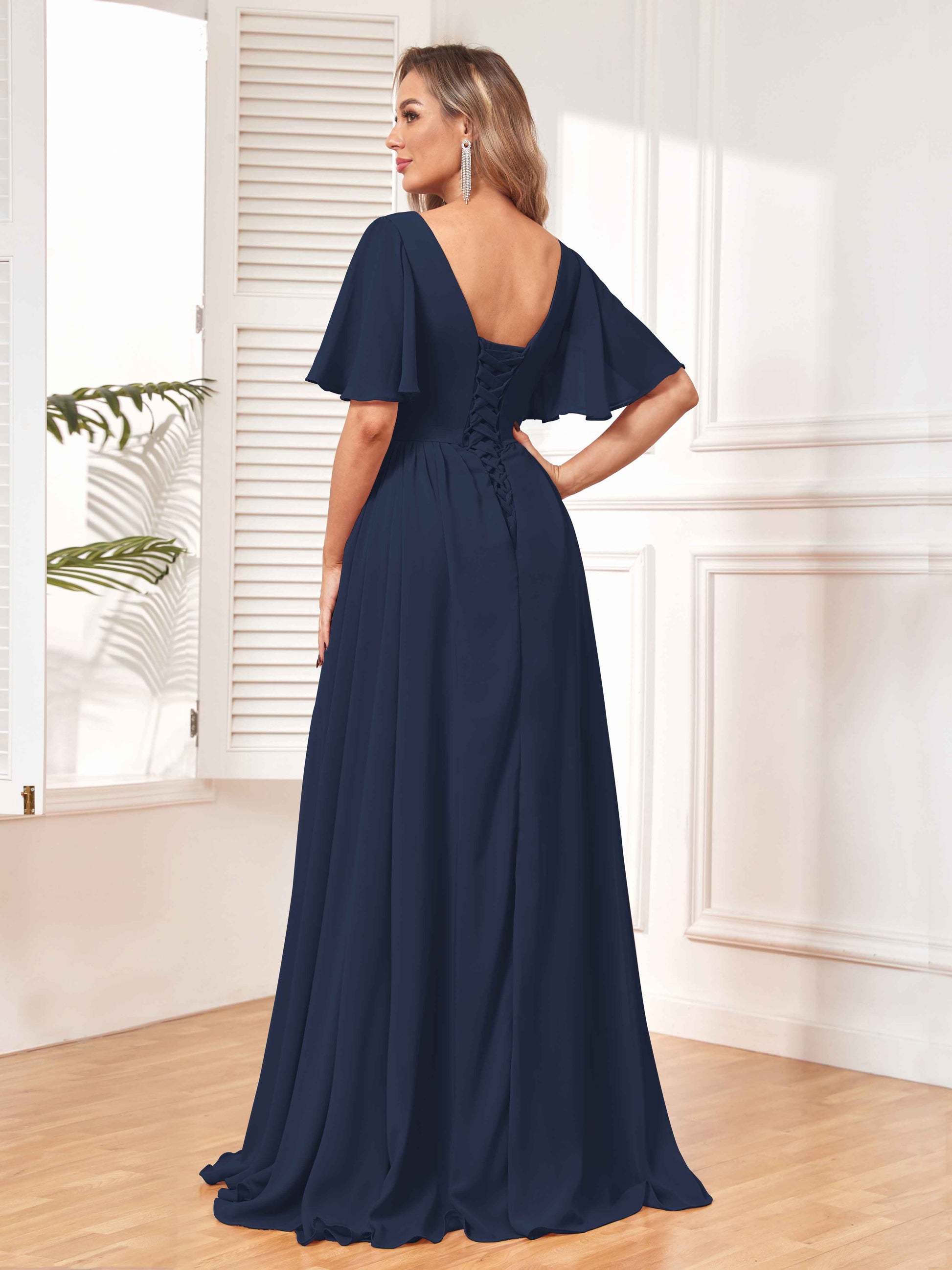 Chic Short Sleeves Ruched Chiffon Bridesmaid Dresses With Pockets mollyevers.com Chic Short Sleeves Ruched Chiffon Bridesmaid Dresses With Pockets mollyevers.com