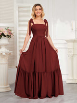 Chic Sleeveless Lace Up Back Floor Length Chiffon Bridesmaid Dresses